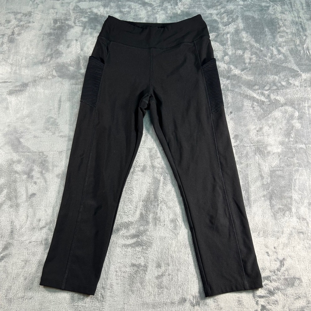Cali Active Black Ribbed Side Pocket Activewear Leggings‎ Capris Size S